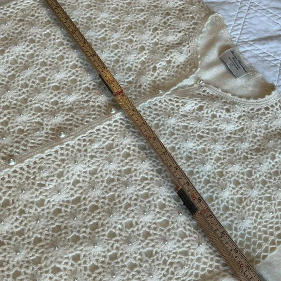 Marisa Christina Sweater Large Ivory Pearl Stud Lambswool Knit Cardigan Vintage - Picture 13 of 14